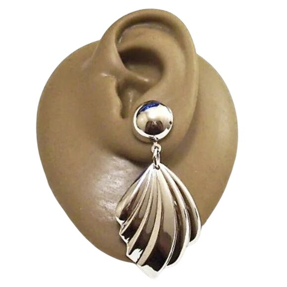 Feather Disc Hoop Pierced Post Stud Earrings Gold Tone - Picture 3 of 5